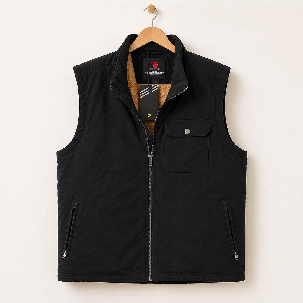 TBY Gorpcore Utility Vest Mens XL Black Sherpa Lined Workwear Outdoor Techwear